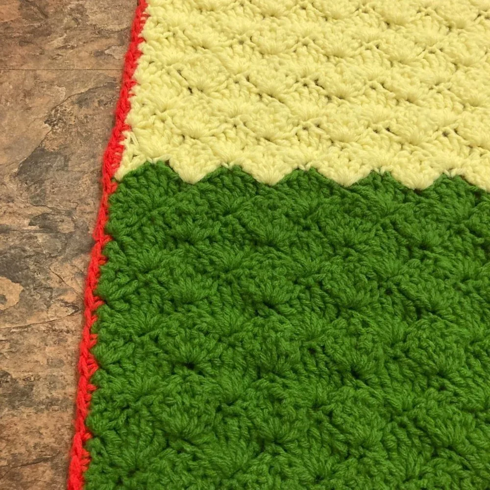 Vintage Crocheted Granny Blanket Multicolored Large Stripes Shell Pattern 64 x 7